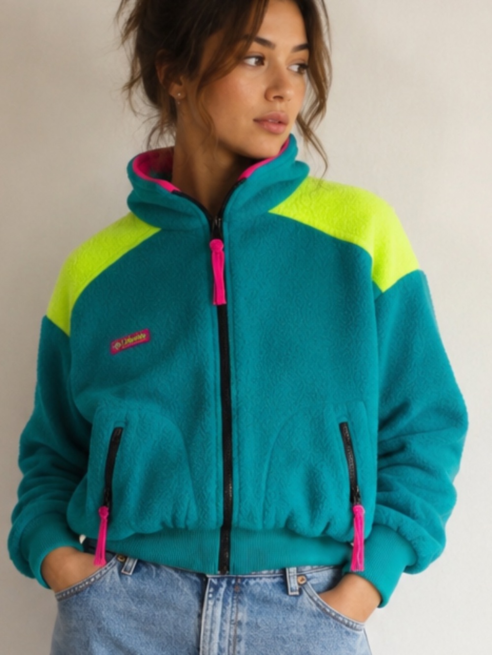 Vintage Columbia Radial Sleeve Neon Fleece Jacket Men's M